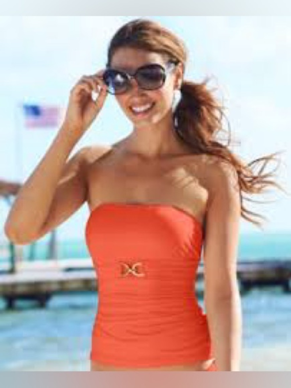Michael Kors Linked Detail Underwire Bandeau Tankini Strapless Swim Top